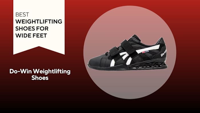 A pair of Do-Win Weightlifting Shoes, black with white trim.